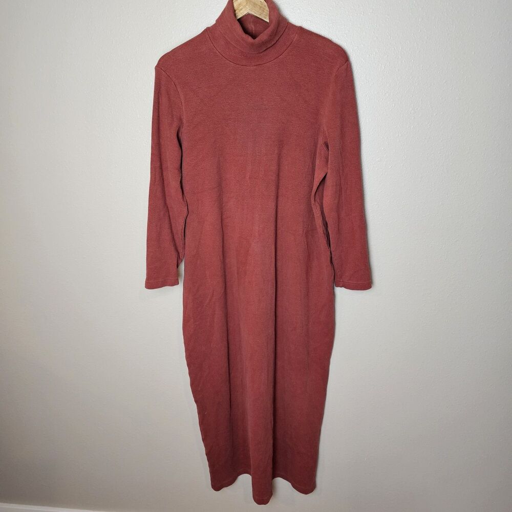 Blue Fish Solid Knit Turtleneck Long Sleeve Long Sweater Dress Rust Color Size 2